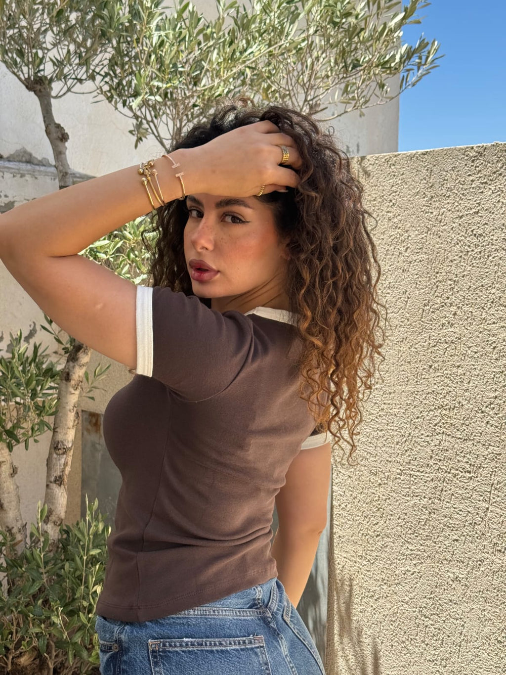T-shirt Femme Demi Manches - Marron