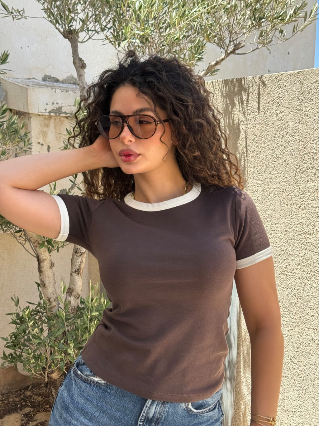 T-shirt Femme Demi Manches - Marron